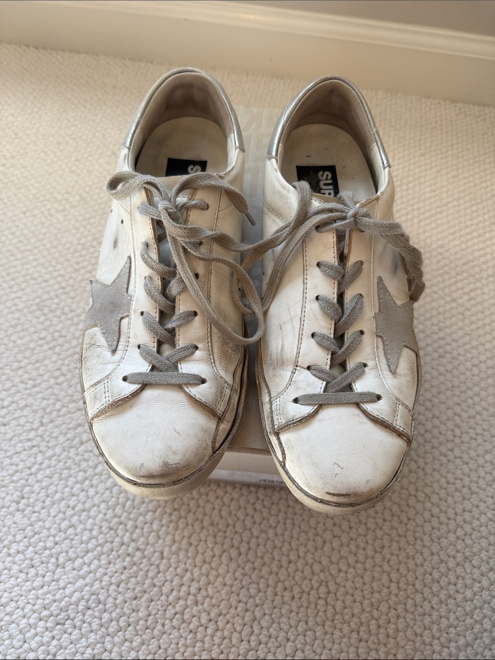 Golden Goose White Leather Sneakers with Gray Star